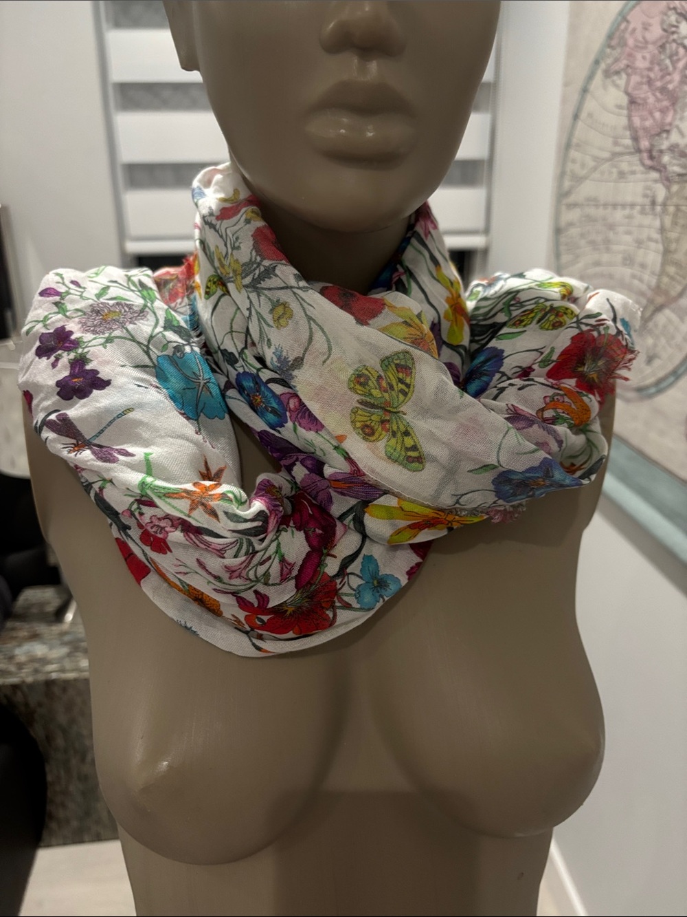 Butterfly & Floral Lightweight Infinity Scarf - White Multicolor